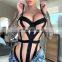 Amazon Hotsell Black Cross Bandage  One Piece Hollow out Bodysuit Sheer Lingerie Gothic Sexy  Lingerie-sexy Hot