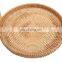 Round Rattan Serving Tray with wooden handle woven Coffee tray, Wicker Fruit tray Wholesale Handwoven