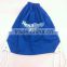 Embroidered Drawstring Bag with Blue Mesh Knitted Polyester