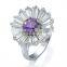 Flower shape 18k white gold plated amethyst ring AAA+ cubic zirconia cz silver ring for women