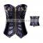 Fashion Women's sexy steampunk leather steel boned waist cincher corset overbust mid zipper bustier