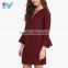 Summer Women's New Fashion Clothing 2016 Maroon Bell Sleeve Shift Dresses