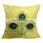 Yellow Pillow Cover With Peacock Feathers,Thread-Work Toss, Decorative Pillow Cover, Couch Bed Pillow