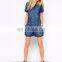 Fashion 2015 Denim Playsuit Side Pockets Jean Denim Romper for Ladies