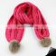 Fashion winter child knitted scarf rabbit fur pom pom crochet scarf