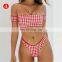 high waist sexy bikini Sexy printing lattice tie Chest pad Thong Beach spa bikinis swimwear women swimsuit biquini swimwear