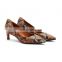 Women wholesale beautiful fancy high quality design snake print low heels pumps sandals shoes