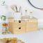 Mini Bamboo Desk Organizer Tabletop Cosmetic Storage Organization for Office or Home (3 Drawer with Big Drawer)