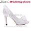 China wholesale white wedding shoes middle heel women peep toe shoes for party