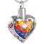 SRP8367 Fashion Jewelry 2015 Multi-Color Murano Glass Heart Shape 316L Stainless Steel Cremation Urn Pendant