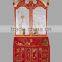 Gold Gilding Wooden Curio Cabinets With Flowers Paint Motif, Hand Painted Red Chinoiserie Secretary Cabinet with Drop Front Desk