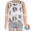 Feather Pattern Cotton Sleeveless Baby Clothes Set Summer Girl White Tops And Dark Green Shorts