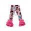 Giggle moon latest design fall and winter Cartoon printing children pants girls cotton triple ruffle pants wholesale