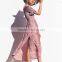 Lady's smocked dress with slit off the shoulder floral long maxi dresses