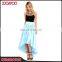 2016 Custom New Design Light Blue Satin Lady Skirts High Low Prom Girls Pleated Long Skirt