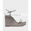 Women beautiful new style design ankle strap square toe metal buckle wedge heel sandals ladies platform shoes