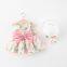 New Summer Girl Dress Sweet Sleeveless Small Flower Print Big Bow Cotton Cloth Dress Set