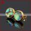 Sparkling blue jewelry abalone shell in gold round circle stud earrings