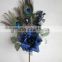 Christmas indoor decorations artificial velvet glitter rose flowers christmas pick with peacock feather