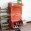 Red Color Solid Wood Shoe Cabinet With 3 Layers