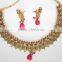 GOLD plated Goddess Laxmi COIN PINK polki Bollywood necklace EARRING Set