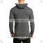 New Fashion Mens Longline Curved Hem Pullover Hoodie With Side Zippers Grey Plain Cotton Elastane Fleece Fitness Oem Gym Hoodie
