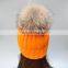 Fur pom pom raccoon animal fur knit hats girl bobble hats wholesale