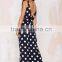 White Polka Dot Print Plunging V At Front And Back Crop Wide-leg Jumpsuit