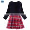 (H6639) 2015 nova kids wholesale clothes latest fashion design pure cotton plaid baby girls dresses for autumn winter