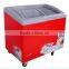 SD-282L double glass door chest freezer, sliding glass door curved chest showcase