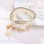 4pcs/set Bohemian Multilayer Imitation Matt Crystal Beads Tassel Elastic Bracelets Bangles For Women