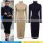 China Supplier Jersey Turtle Polo Neck Stretch Bodycon Sexy midi short Latest Designs Dresses Long Sleeves