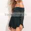 stripe design off shoulder fold over playsuit casual beachwear woman playsuit