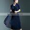 Wholesale England style chiffon spliced wrinkled midi dress for lady