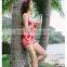 Blue print beach wear fashion two pieces girls swim brief suits with split back
