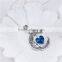 New Fashion Necklace Textured Link Cable Chain Antique Silver Glass Royal Blue Heart Moon Pendant Face Carved 68.0cm Long