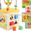 Wooden children's puzzle toy multifunction round bead box clock time cognition toys for kids