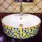 Yellow ceramic hand wash basin square single hole tabletop bathroom wash basin sink with hand paint fancy design