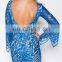 New Arrival Long Sleeve Low Back Sexy Club Wear Bodycon Dress In Blue Lace