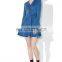 Fashion Jean Dress Long Sleeve Denim Dress with Flared Cuffs Rayed Edging