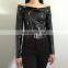 Instyle Women Pu Leather Jacket Wholesale Off Shoulder Leather Coat with Zipper