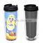 BPA free double wall plastic travel mug inserted colorful paper