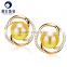 pearl jewellry japanese white and golden 8--9mm akoya pearl studs design for women