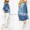 Long sleeve two color block grace blue wash denim shirt