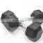 black rubber coated hex dumbbell