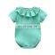 Short Sleeve Cotton Ruffled Neckline Baby Romper Clothes for Newborn Infant with Button Summer for Girl