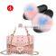 Women Fur Slippers / PVC rivet jelly bags Set Soft Fur Flip Flop Furry Sandals Custom Wholesale Fox Fur Slippers Slides