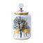 European Simple Style Deer and Tree Gilded Painting Ceramic Flowers Vases With a Crystal Lid For Office