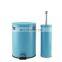 Embossing metal pedal bin with toilet brush for bathroom 2 pcs bathroom accessories waste bin set