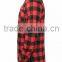 2016 Autumn 100% Cotton Side Zip Red and Black Longline Elongated Plaid Mens Flannel T Shirts